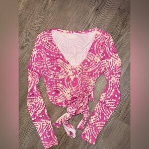 Daily Practice By Anthropologie Vibrant Pink Wrap Blouse